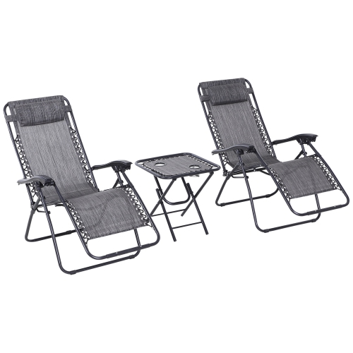OUTSUNNY  Zero Gravity Chair Set Of 2 w Side Table, Folding Lounge Chair w Cupholders & Pillows, Patio Chair Set for Pool, Backyard, Lawn, Beach