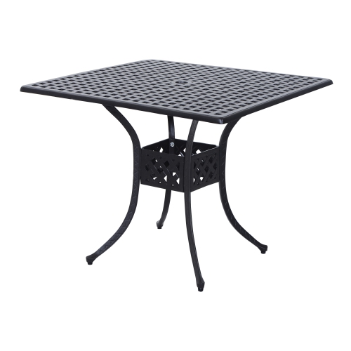 OUTSUNNY  " 36"" X 36"" Square Metal Outdoor Patio Bistro Table With Umbrella Hole Black"