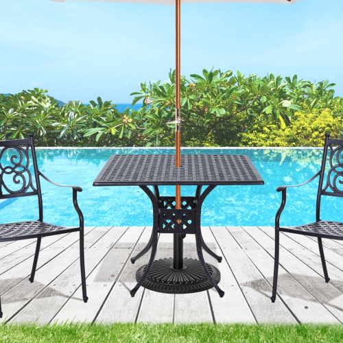 Outsunny 36" Patio Dining Table, Outdoor Bistro Table with 2" Umbrella Hole, Cast Aluminum Frame, For Garden, Balcony, Black