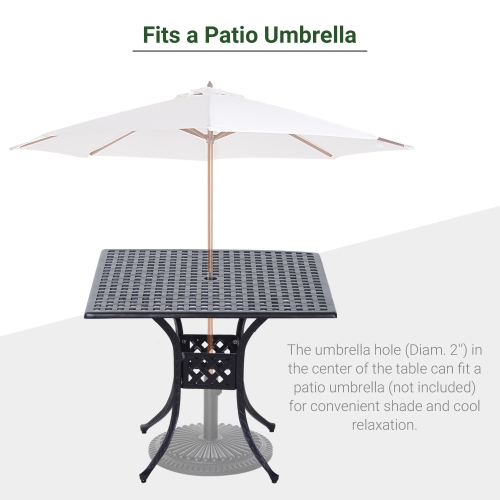 Outsunny 36" Patio Dining Table, Outdoor Bistro Table with 2" Umbrella Hole, Cast Aluminum Frame, For Garden, Balcony, Black