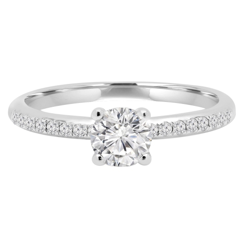 2/3 CTW Round Diamond Solitaire with Accents Engagement Ring in 14K White Gold - Size 4 to 9