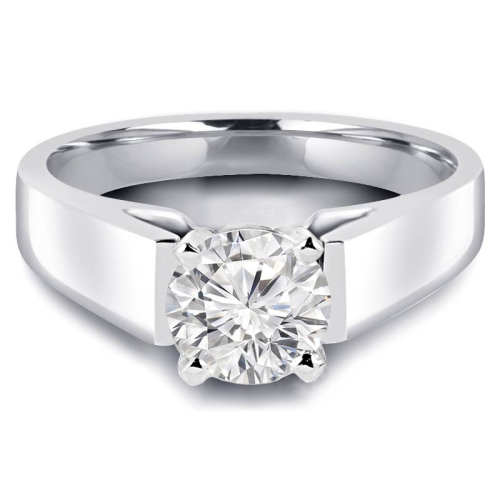 2/3 CT Round Diamond 4-Prong Cathedral Solitaire Engagement Ring in 14k White Gold - Size 4 to 9