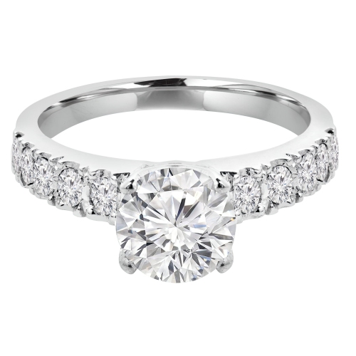 1 CTW Round Diamond Solitaire with Accents Engagement Ring in 14K White Gold - Size 4 to 9