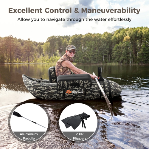 Goplus Inflatable Fishing Float Tube with Adjustable Straps & Storage Pockets & Fish Ruler