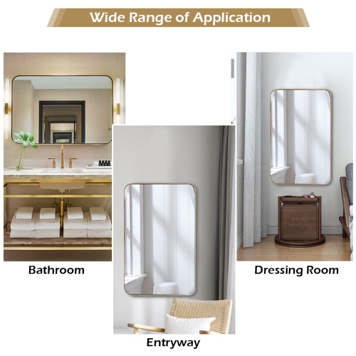 Costway 32''x20'' Wall-Mounted Rectangle Mirror Metal Frame Bathroom Entryway Gold