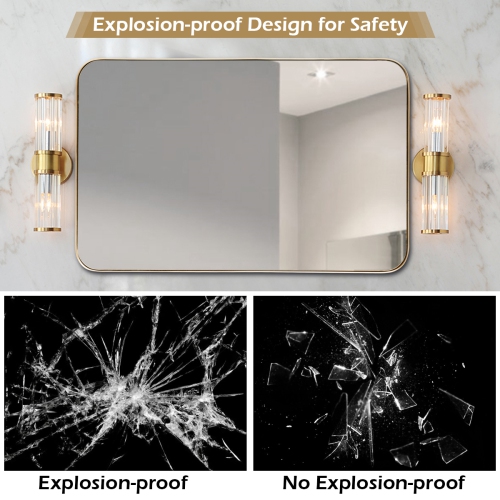 Costway 32''x20'' Wall-Mounted Rectangle Mirror Metal Frame Bathroom Entryway Gold