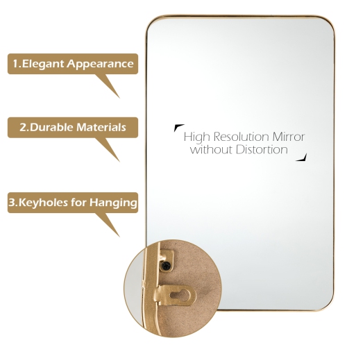 Costway 32''x20'' Wall-Mounted Rectangle Mirror Metal Frame Bathroom Entryway Gold