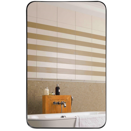 Meuble de salle de bain mural rectangulaire à cadre en métal noir avec miroir de 32 x 20 po de Costway