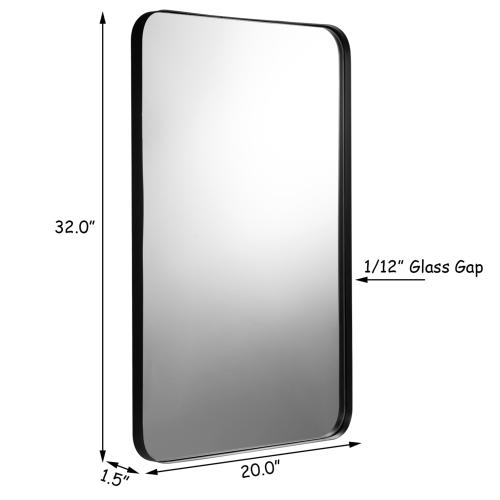 Costway 32''x20'' Wall-Mounted Rectangle Mirror Metal Frame Bathroom Entryway Black
