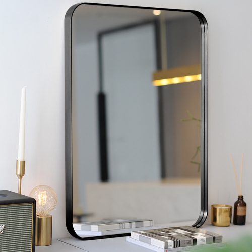 Costway 32''x20'' Wall-Mounted Rectangle Mirror Metal Frame Bathroom Entryway Black