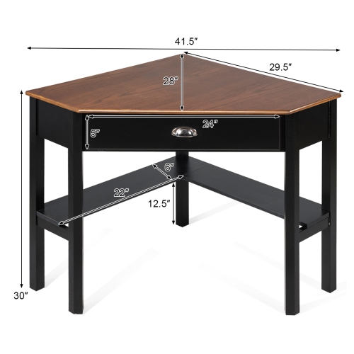 Costway Triangle Computer Desk Corner Office Desk Laptop Table w/ Drawer Shelves Rustic
