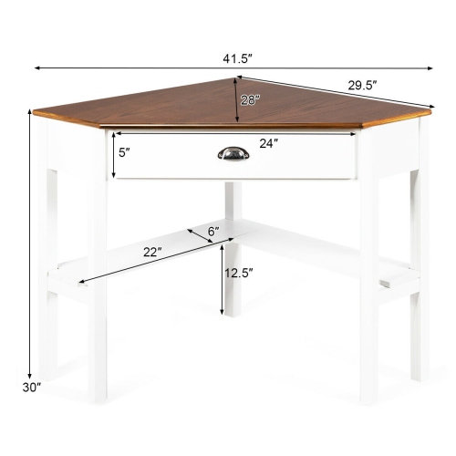 Costway Triangle Computer Desk Corner Office Desk Laptop Table w/ Drawer Shelves Rustic