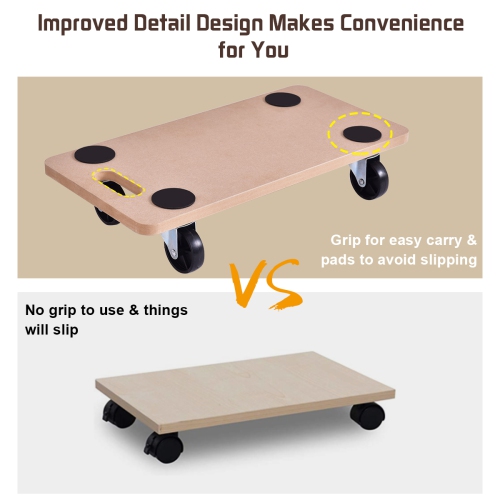 Costway 2pc 440lbs Platform Dolly Rectangle Wood Utility Cart Wheeled Moving Transporter