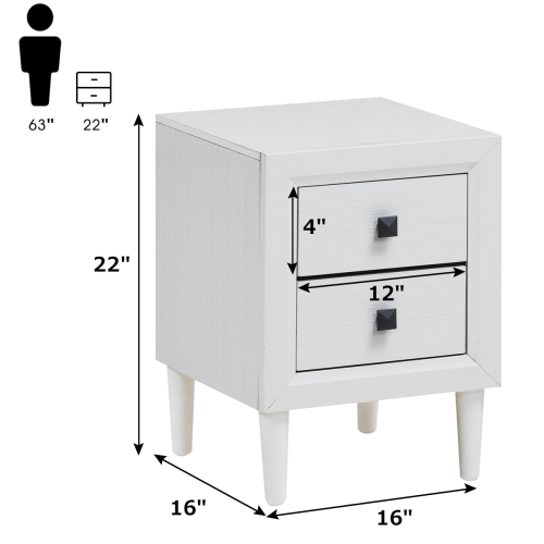 Costway Nightstand End Bedside Coffee Table Wooden Leg Storage Drawers White