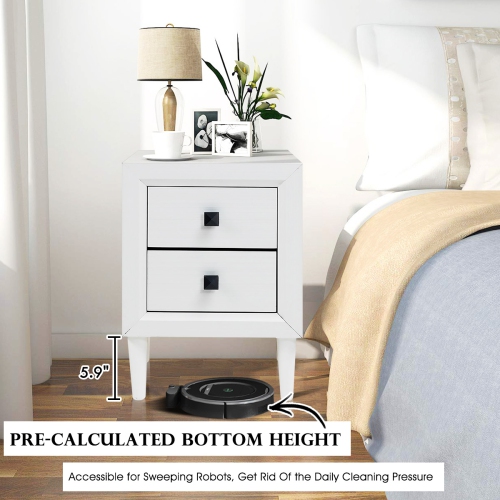 Costway Nightstand End Bedside Coffee Table Wooden Leg Storage Drawers White