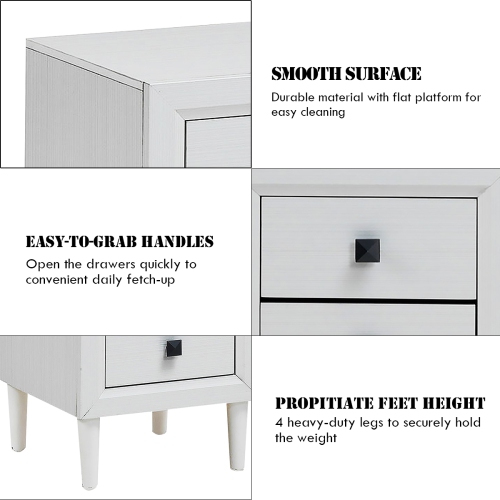 Costway Nightstand End Bedside Coffee Table Wooden Leg Storage Drawers White