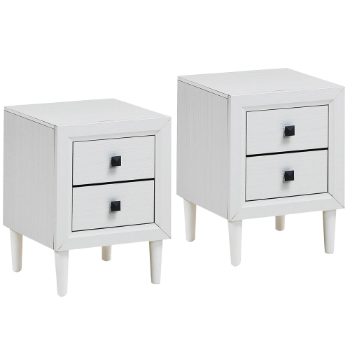 COSTWAY  2 PCs Nightstand End Bedside Coffee Table Wooden Leg Storage Drawers In White