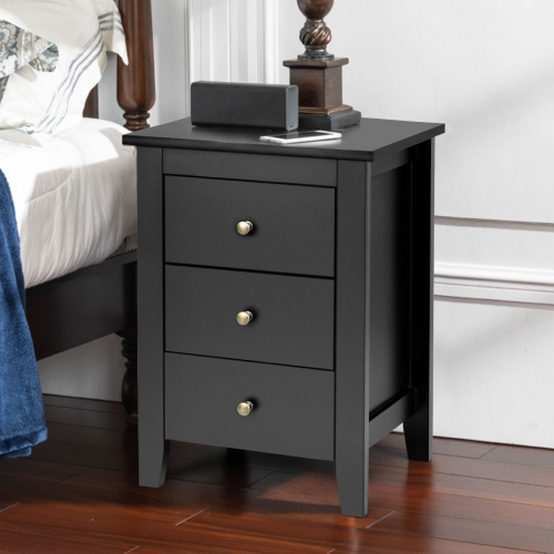 Costway Nightstand End Beside Sofa Table Cabinet w/ 3 Drawers Bedroom Furniture Black