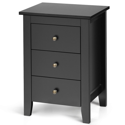 Costway Nightstand End Beside Sofa Table Cabinet w/ 3 Drawers Bedroom Furniture Black