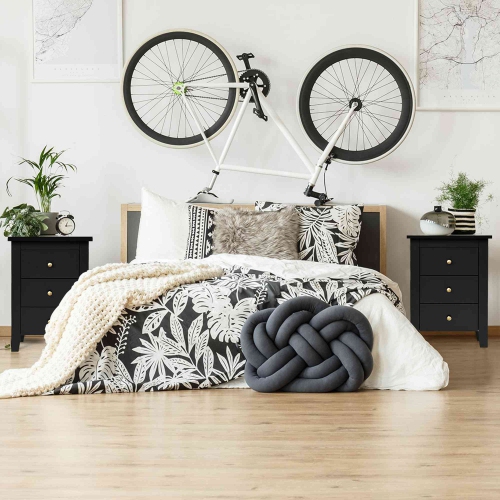 Costway Set of 2 Nightstand End Beside Sofa Table w/ 3 Drawers Bedroom Furniture Black