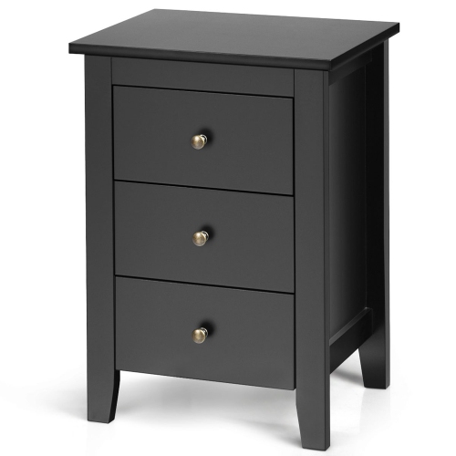 Costway Set of 2 Nightstand End Beside Sofa Table w/ 3 Drawers Bedroom Furniture Black