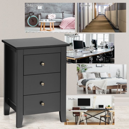 Costway Set of 2 Nightstand End Beside Sofa Table w/ 3 Drawers Bedroom Furniture Black