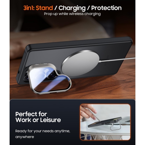 TopSave Matte Semi Clear Protective with Raised Camera Lens Cover and Metallic Trim Adjustable Camera Cover Kickstand Phone Case For Samsung Galaxy