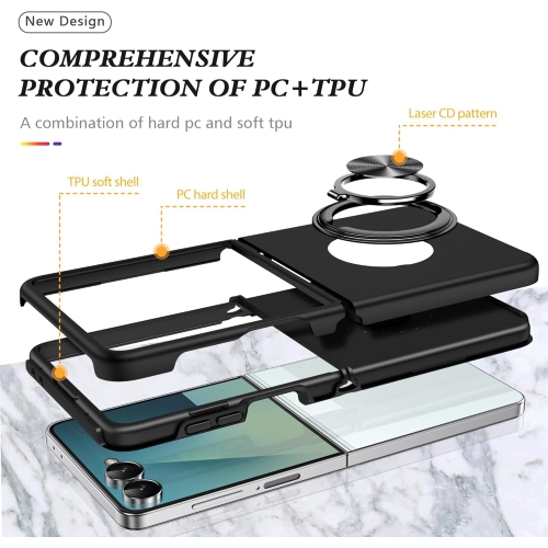 TopSave «&nbsp;Hidden Series&nbsp;», ensemble de dos en PC couleur unie avec étui protecteur intérieur en TPU noir, béquille pour Samsung Galaxy Z