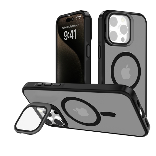 TopSave Matte Semi Clear Protective with Raised Camera Lens Cover and Metallic Trim Adjustable Camera Cover Kickstand Phone Case For iPhone 16 Pro,