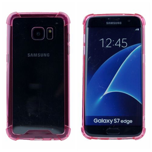 Final Sale! Clear Bumper Corners TPU+ Transparent Hard Cover for Samsung S7 Edge, Pink