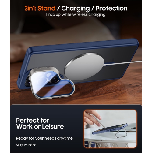 TopSave Matte Semi Clear Protective with Raised Camera Lens Cover and Metallic Trim Adjustable Camera Cover Kickstand Phone Case For Samsung Galaxy