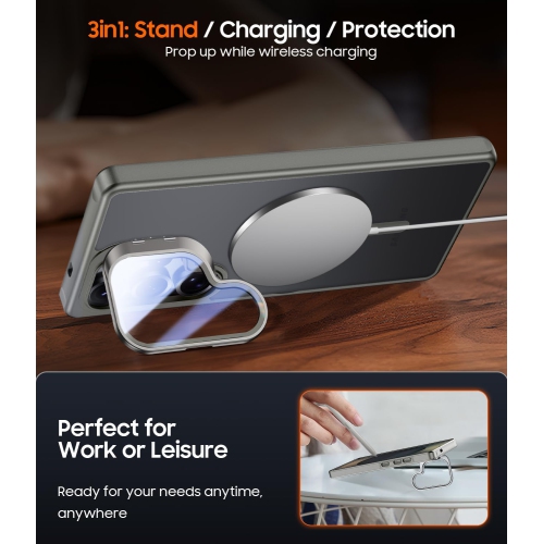 TopSave Matte Semi Clear Protective with Raised Camera Lens Cover and Metallic Trim Adjustable Camera Cover Kickstand Phone Case For Samsung Galaxy