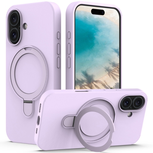 TopSave Magnetic Ring Stand Liquid Silicone Slim Thin Shockproof Protective Cover for iPhone 16 6.1", Light Purple
