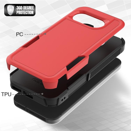 TopSave New Style Matt Polish PC+TPU 2 in 1 Slim Lightweight Shockproof, Rugged, Protective Armor Case For Google Pixel 9a 6.3" 5G, Red