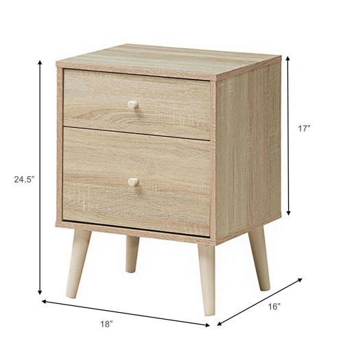 Gymax Nightstand 2-Drawer Beside End Side Table w/Rubber Legs