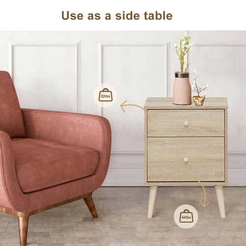 Gymax Nightstand 2-Drawer Beside End Side Table w/Rubber Legs