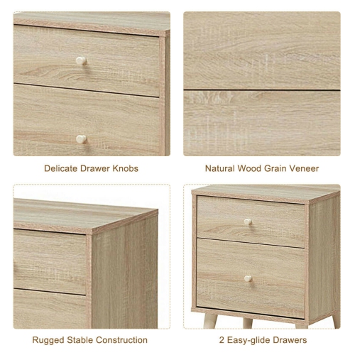 Gymax Nightstand 2-Drawer Beside End Side Table w/Rubber Legs