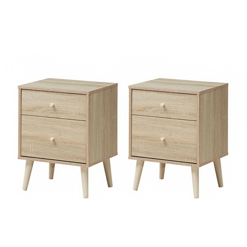 GYMAX  Nightstand 2-Drawer Beside End Side Table W/rubber Legs