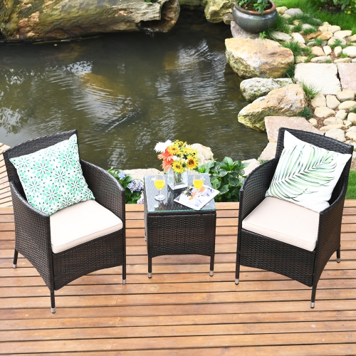 Gymax 3 Piece Patio Outdoor Rattan, Small Patio Table And Chairs Canada