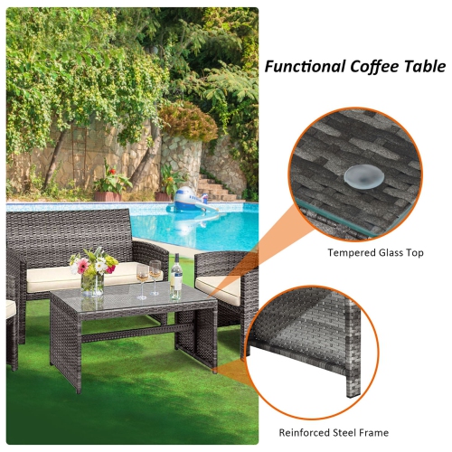 8 PCS Ensemble de mobiliers d'extérieur en rotin fauteuil et table basse de la marque Gymax