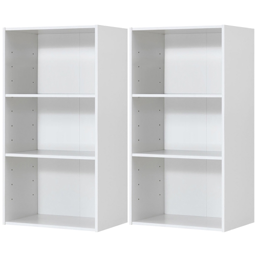 GYMAX  2 PCs 3 Tier Open Shelf Bookcase Multi-Functional Storage Display Cabinet In White