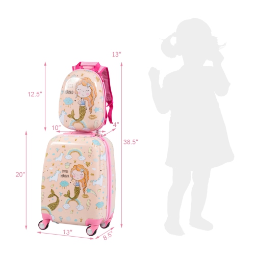Gymax 2 PCS Kids Carry-on Luggage Set 12'' Backpack and 18'' Rolling Suitcase