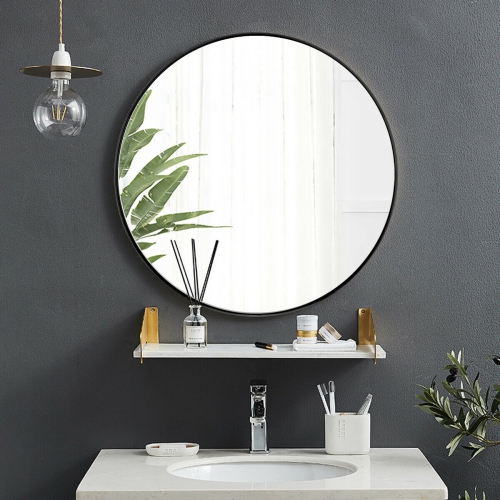 Gymax 27.5'' Modern Metal Wall-Mounted Round Mirror for Bathroom Entryway Black