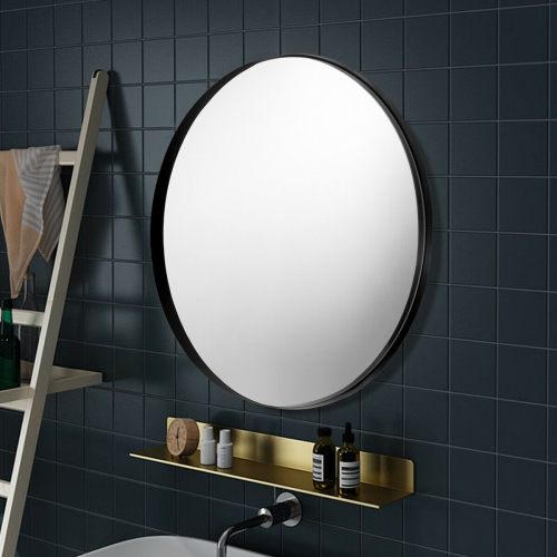 Gymax 27.5'' Modern Metal Wall-Mounted Round Mirror for Bathroom Entryway Black