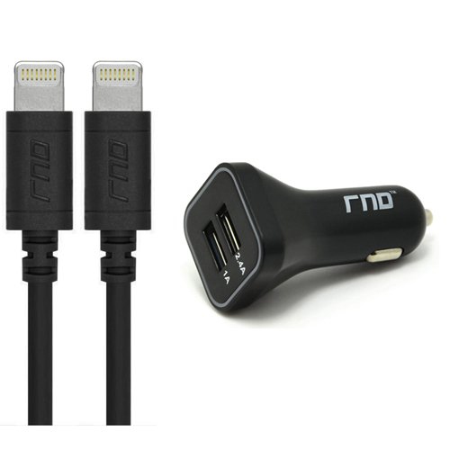 RND Power Solutions – câbles Lightning à USB certifiés Apple et double chargeur USB pour l’auto de 1.5 A pour iPhone
