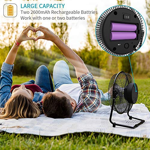 OPOLAR Biggest Battery Operated and USB Powered Fan with TWO batteries Rechargeable Desk Fan with 9 Inch Metal Frame Two Speeds Lower Noise Enhanced Airflow Personal Cooling Fan for Home /& Office