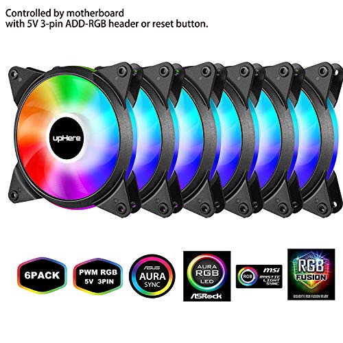 UPHERE  5V Sync RGB Led Quiet Edition High Airflow 120MM Case Fan 6 Pack- 5V Sync RGB, T7Syc7-6