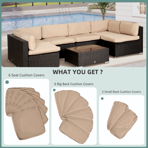 Outsunny 14Pcs Outdoor Cushion Covers, Patio Cushion Covers Replacement for Rattan Sofa Set - No Cushion Included, Light Yellow