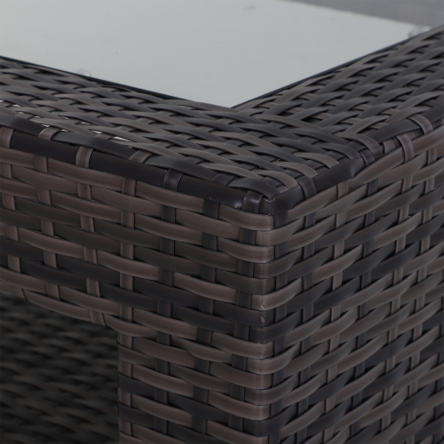 Outsunny 2-Tier Rattan Patio Coffee Table Outdoor Side Table PE Wicker Patio Garden Tea End Desk with Tempered Glass Top & Storage for Balcony,