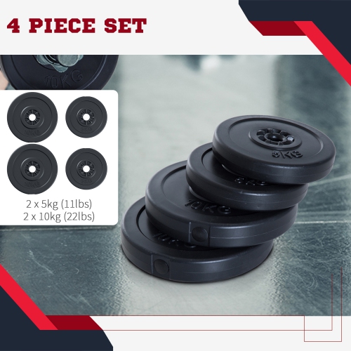 Soozier 4 Piece Dumbbell Barbell Disc Weight Plate Set, 2 x 11lbs and 2 x 22lbs - Black